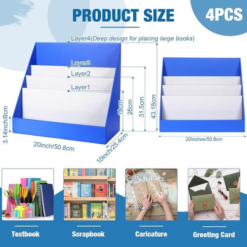 4 Pcs Classroom Cardboard Book Display Stand 3 Tiered Book Display Shelf 20" x 17" Tabletop Book Display Book Storage Rack Comic Display for School Library Office(White) in Saudi Arabia