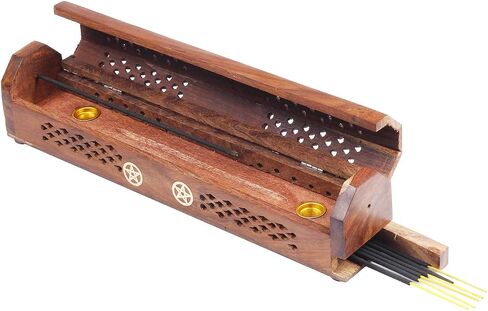 Wooden Star Coffin Incense Stick Cone Burner Holder Stand with Storage Compartment Ash Catcher in Saudi Arabia