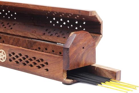 Wooden Star Coffin Incense Stick Cone Burner Holder Stand with Storage Compartment Ash Catcher in Saudi Arabia