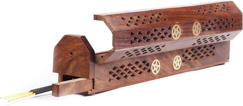 Wooden Star Coffin Incense Stick Cone Burner Holder Stand with Storage Compartment Ash Catcher in Saudi Arabia