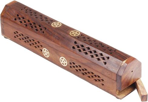 Wooden Star Coffin Incense Stick Cone Burner Holder Stand with Storage Compartment Ash Catcher in Saudi Arabia