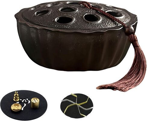 مبخرة 7 في 1، مبخرة متعددة الوظائف لملف البعوض/الملف/المخروط، حامل بخور 6.1 بوصة للعصي، حامل المريمية، حامل بالو سانتو، صائد رماد السيراميك الأسود لغرفة اليوغا. in Kuwait