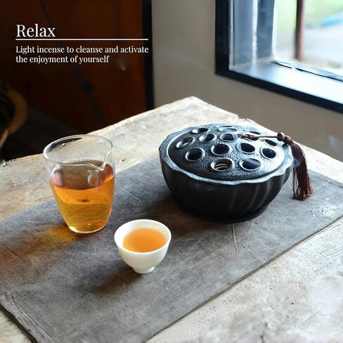 مبخرة 7 في 1، مبخرة متعددة الوظائف لملف البعوض/الملف/المخروط، حامل بخور 6.1 بوصة للعصي، حامل المريمية، حامل بالو سانتو، صائد رماد السيراميك الأسود لغرفة اليوغا. in Kuwait