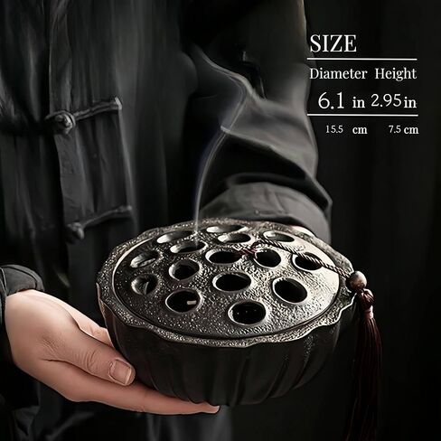 مبخرة 7 في 1، مبخرة متعددة الوظائف لملف البعوض/الملف/المخروط، حامل بخور 6.1 بوصة للعصي، حامل المريمية، حامل بالو سانتو، صائد رماد السيراميك الأسود لغرفة اليوغا. in Kuwait