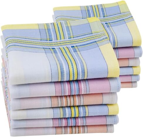 HOULIFE Women Combed Cotton Striped Checkered Handkerchiefs with Assorted Color Elegant Hankies for Women Female Ladies in Saudi Arabia