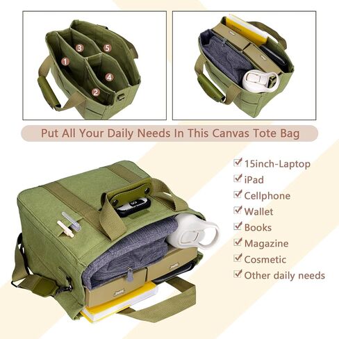 Canvas Tote Bag with Compartments Tote Bag with Multi Pockets 15 Inch Large Capacity Tote Bag for Women Travel Bag. in Saudi Arabia