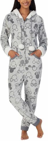 Disney Womens Midweight Onesie One Piece Pajama (US, Alpha, Medium, Regular, Regular, Mickey & Minnie Gray) in Saudi Arabia