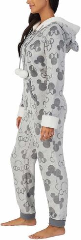 Disney Womens Midweight Onesie One Piece Pajama (US, Alpha, Medium, Regular, Regular, Mickey & Minnie Gray) in Saudi Arabia