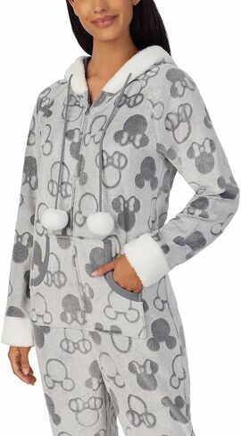 Disney Womens Midweight Onesie One Piece Pajama (US, Alpha, Medium, Regular, Regular, Mickey & Minnie Gray) in Saudi Arabia
