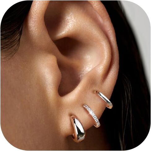 MILACOLATO 3-4 Pairs 925 Sterling Silver Earrings Set for Women 18K Gold Plated Stud Huggie Hoop Earrings Sets for Multiple Piercing Hypoallergenic Small Silver Hoop Earrings Stack for Sensitive Earrings Trendy Dainty Earrings in Saudi Arabia