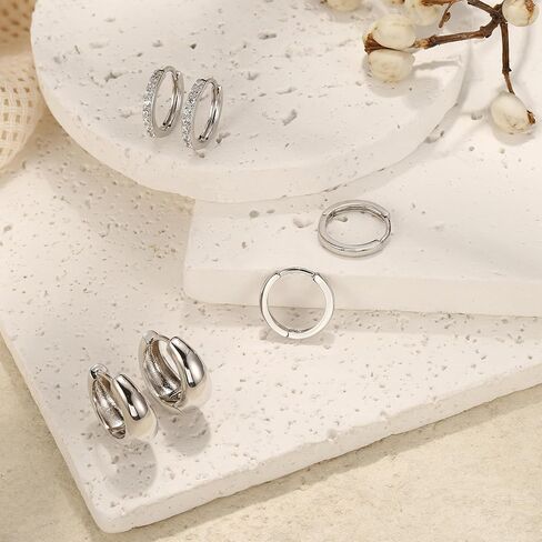 MILACOLATO 3-4 Pairs 925 Sterling Silver Earrings Set for Women 18K Gold Plated Stud Huggie Hoop Earrings Sets for Multiple Piercing Hypoallergenic Small Silver Hoop Earrings Stack for Sensitive Earrings Trendy Dainty Earrings in Saudi Arabia