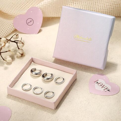 MILACOLATO 3-4 Pairs 925 Sterling Silver Earrings Set for Women 18K Gold Plated Stud Huggie Hoop Earrings Sets for Multiple Piercing Hypoallergenic Small Silver Hoop Earrings Stack for Sensitive Earrings Trendy Dainty Earrings in Saudi Arabia