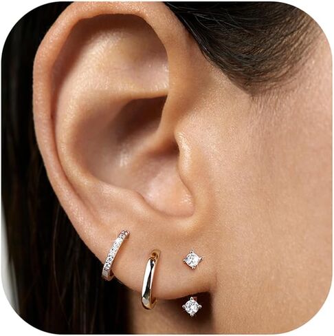 MILACOLATO 3-4 Pairs 925 Sterling Silver Earrings Set for Women 18K Gold Plated Stud Huggie Hoop Earrings Sets for Multiple Piercing Hypoallergenic Small Silver Hoop Earrings Stack for Sensitive Earrings Trendy Dainty Earrings in Saudi Arabia