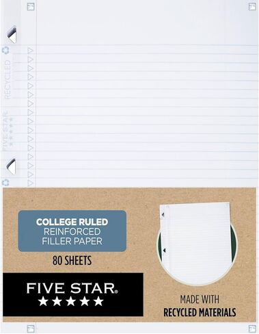 Five Star Loose Leaf Paper + Study App, Recycled Notebook Paper, College Ruled Paper, 8-1/2" x 11", 80 Sheets, Reinforced Filler Paper (170023) in Kuwait