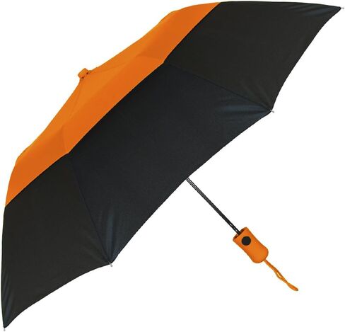 The Vented Color Crown 42" Automatic Open Compact Windproof Travel Umbrella, Lightweight Folding Umbrella for Rain, Two Tone Wind Vent Portable Umbrella for Men & Women, Orange/Black in Kuwait