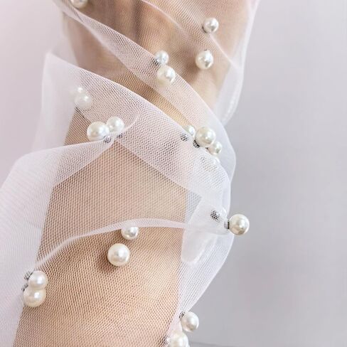 Women Sheer Long Gloves Pearl Mesh Tulle Sheer Gloves Wedding Bridal Gloves 1920s Dance Gloves Opera Party Gloves in Saudi Arabia
