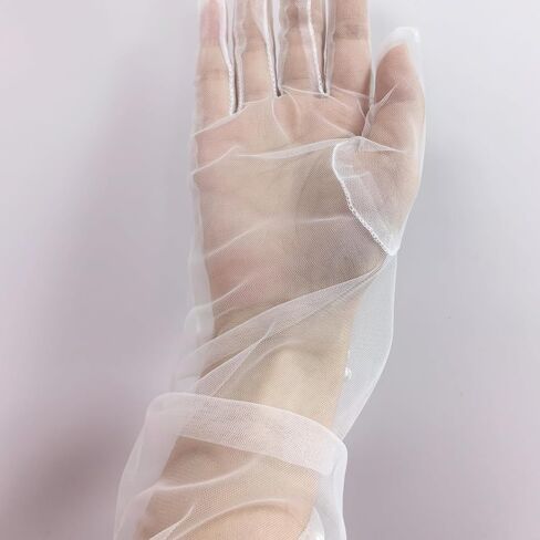 Women Sheer Long Gloves Pearl Mesh Tulle Sheer Gloves Wedding Bridal Gloves 1920s Dance Gloves Opera Party Gloves in Saudi Arabia
