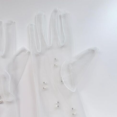 Women Sheer Long Gloves Pearl Mesh Tulle Sheer Gloves Wedding Bridal Gloves 1920s Dance Gloves Opera Party Gloves in Saudi Arabia