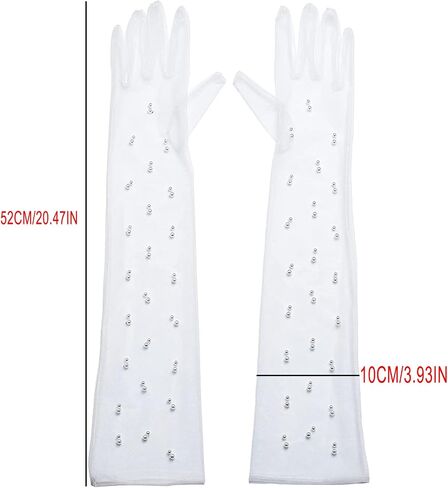 Women Sheer Long Gloves Pearl Mesh Tulle Sheer Gloves Wedding Bridal Gloves 1920s Dance Gloves Opera Party Gloves in Saudi Arabia