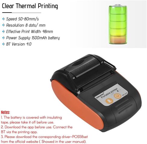 Thermal Receipt Printer,PT-210 Portable Thermal Printer Handheld 58mm Receipt Printer for Retail Stores Restaurants Factories Logistics in Kuwait