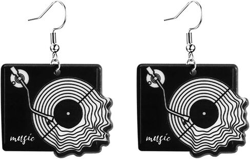 Vinyl Records Earrings for Women Girls Vintage Big Black Acrylic Long Player DJ Rock 50s 60s 70s Classi Music Circle Record Dangling Drop Earrings Halloween Party Decoration Jewelry in Saudi Arabia