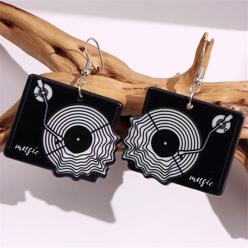 Vinyl Records Earrings for Women Girls Vintage Big Black Acrylic Long Player DJ Rock 50s 60s 70s Classi Music Circle Record Dangling Drop Earrings Halloween Party Decoration Jewelry in Saudi Arabia