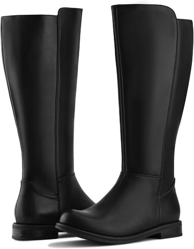 Shoe'N Tale Wide Calf Knee High Boots for Women Flat Low Heel Width Stretchy Round Toe with Side Zipper Fall and Winter Fashion Comfortable in Saudi Arabia