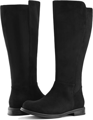 Shoe'N Tale Wide Calf Knee High Boots for Women Flat Low Heel Width Stretchy Round Toe with Side Zipper Fall and Winter Fashion Comfortable in Saudi Arabia