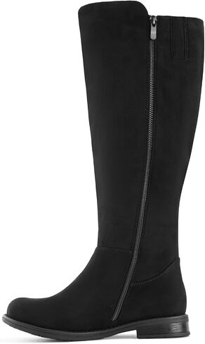 Shoe'N Tale Wide Calf Knee High Boots for Women Flat Low Heel Width Stretchy Round Toe with Side Zipper Fall and Winter Fashion Comfortable in Saudi Arabia