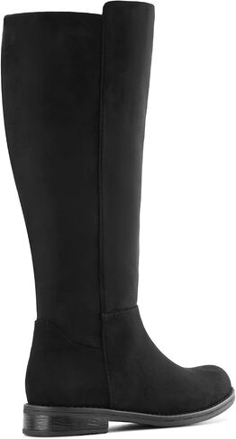 Shoe'N Tale Wide Calf Knee High Boots for Women Flat Low Heel Width Stretchy Round Toe with Side Zipper Fall and Winter Fashion Comfortable in Saudi Arabia
