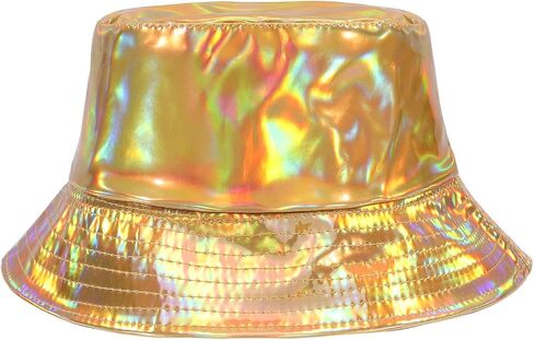 MILAKOO Rave Hologram Metallic Bucket Hat ذات وجهين، قبعة صياد المطر المقاومة للماء in Kuwait