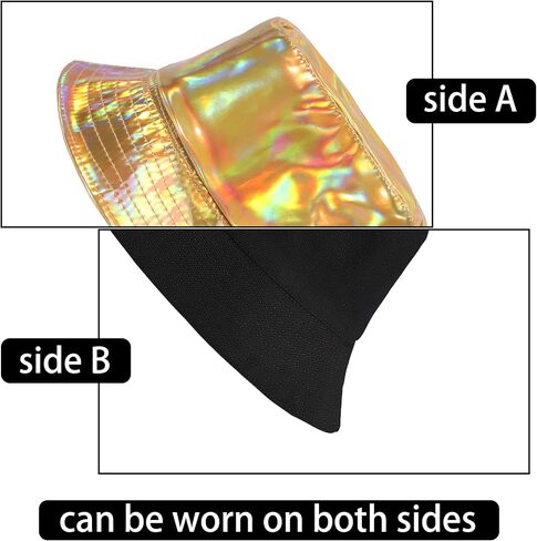 MILAKOO Rave Hologram Metallic Bucket Hat ذات وجهين، قبعة صياد المطر المقاومة للماء in Kuwait