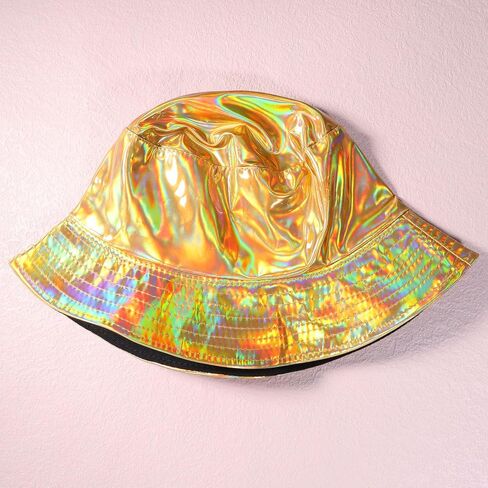 MILAKOO Rave Hologram Metallic Bucket Hat ذات وجهين، قبعة صياد المطر المقاومة للماء in Kuwait