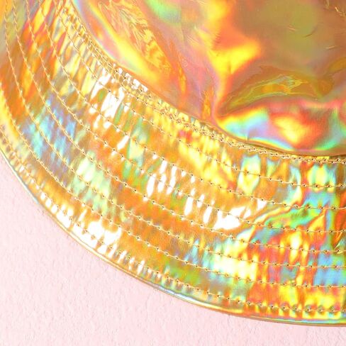 MILAKOO Rave Hologram Metallic Bucket Hat ذات وجهين، قبعة صياد المطر المقاومة للماء in Kuwait