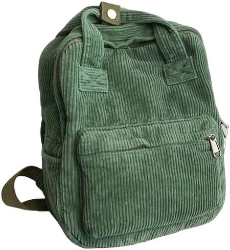 Vintage Corduroy Backpack in Simple and Fashionable Style with Dual Purpose, Large Capacity, and Solid Color (Green) in Saudi Arabia