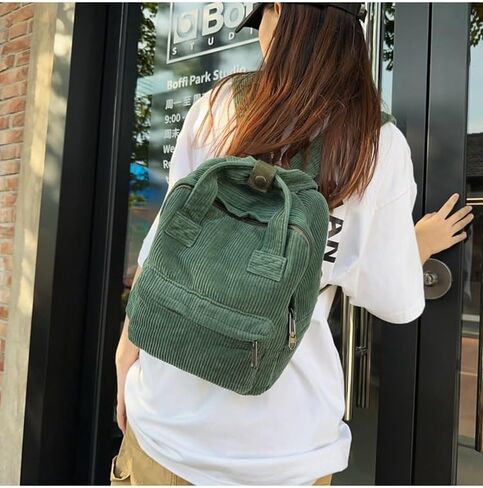 Vintage Corduroy Backpack in Simple and Fashionable Style with Dual Purpose, Large Capacity, and Solid Color (Green) in Saudi Arabia