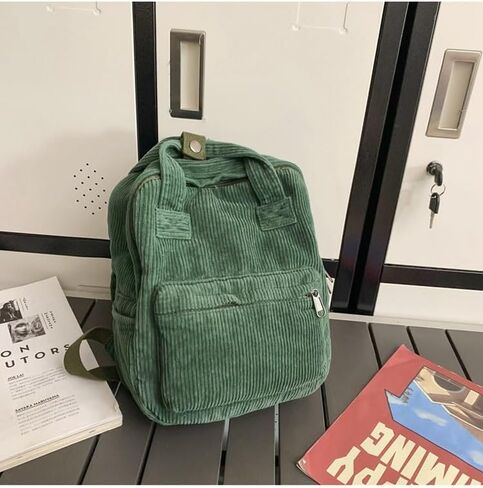 Vintage Corduroy Backpack in Simple and Fashionable Style with Dual Purpose, Large Capacity, and Solid Color (Green) in Saudi Arabia