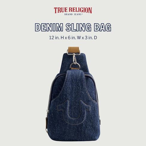 True Religion Women's Sling Bag, Denim Small Travel Backpack with Adjustable Shoulder Crossbody Strap in Saudi Arabia