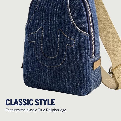 True Religion Women's Sling Bag, Denim Small Travel Backpack with Adjustable Shoulder Crossbody Strap in Saudi Arabia