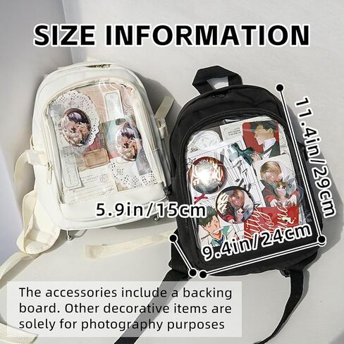حقيبة ظهر ITA صغيرة مع إدراج عرض دبوس ودبابيس Kawaii Anime شفافة Daypack الفتيات المراهقات للمدرسة أنيمي تأثيري (أسود) in Kuwait