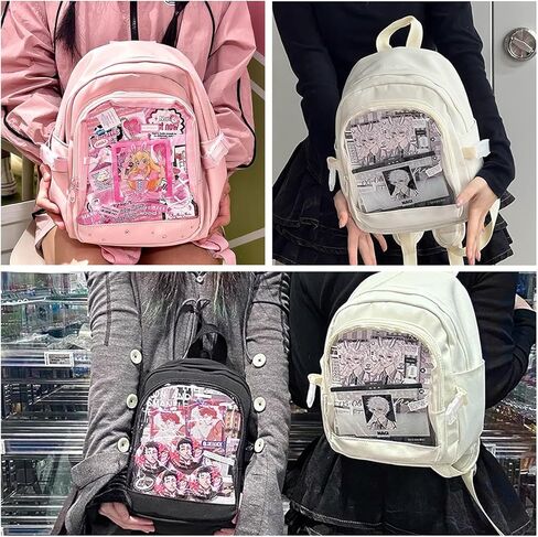حقيبة ظهر ITA صغيرة مع إدراج عرض دبوس ودبابيس Kawaii Anime شفافة Daypack الفتيات المراهقات للمدرسة أنيمي تأثيري (أسود) in Kuwait