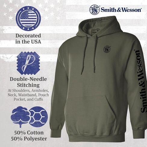 Smith & Wesson Officially Licensed Men's Hooded Sweatshirt, Long Sleeve Pullover Graphic Hoodie with Arm and Chest Logo in Saudi Arabia