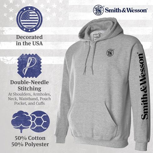 Smith & Wesson Officially Licensed Men's Hooded Sweatshirt, Long Sleeve Pullover Graphic Hoodie with Arm and Chest Logo in Saudi Arabia