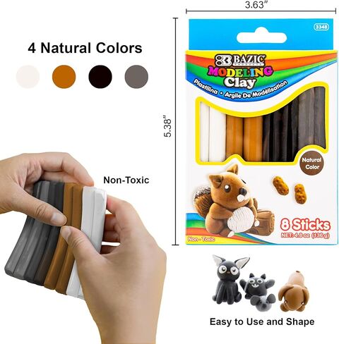 عصي طين النمذجة من بازيك، 4.8 أونصة، 8 ألوان أساسية، عصي طين النمذجة غير سامة للفنانين الأطفال والكبار، نحت الحرف الفنية، عبوة واحدة in Kuwait