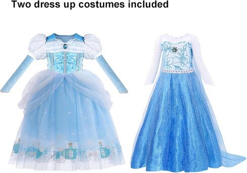 2pcs Princess Dresses for Girls Little Kids Blue Princess Costume Cosplay Outfit Birthday Halloween Party Dress Up in Saudi Arabia