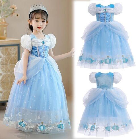 2pcs Princess Dresses for Girls Little Kids Blue Princess Costume Cosplay Outfit Birthday Halloween Party Dress Up in Saudi Arabia