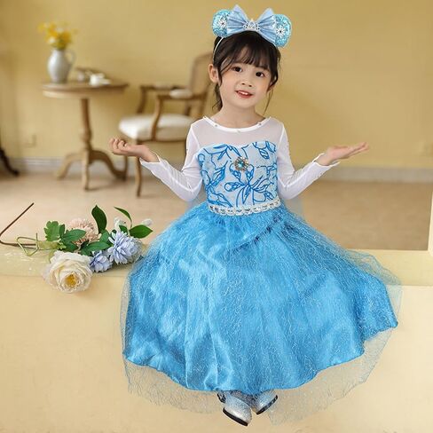 2pcs Princess Dresses for Girls Little Kids Blue Princess Costume Cosplay Outfit Birthday Halloween Party Dress Up in Saudi Arabia