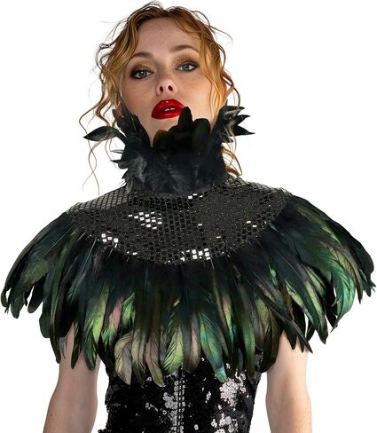 Gothic Sequin Feather Collar Halloween Cape Costume Victorian Carnival Cosplay Shawl Accessories in Saudi Arabia