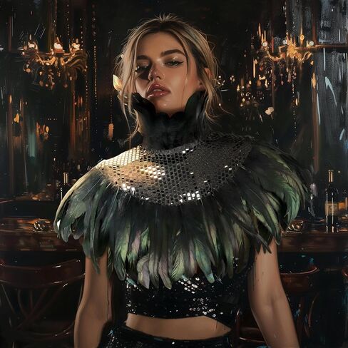 Gothic Sequin Feather Collar Halloween Cape Costume Victorian Carnival Cosplay Shawl Accessories in Saudi Arabia