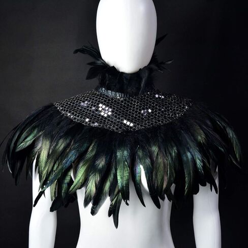 Gothic Sequin Feather Collar Halloween Cape Costume Victorian Carnival Cosplay Shawl Accessories in Saudi Arabia